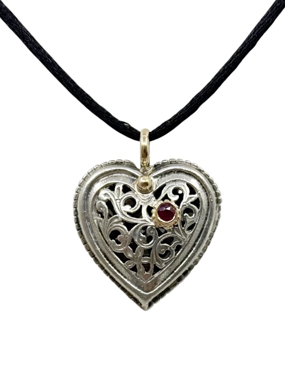 Gerochristo 18k gold sterling silver ruby garden shadows heart pendant - GM800